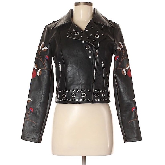 Embroidered Biker Jacket NWOT - Picture 7 of 8